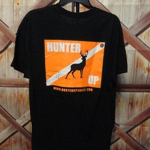 Hunter Up Deer Blaze orange safty back Graphic T~Deer and prints on back~EUC